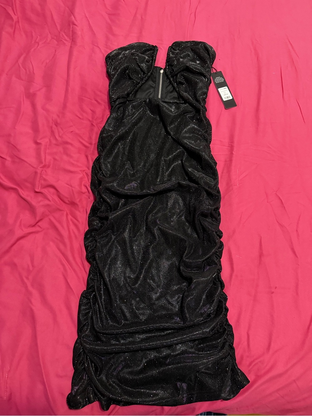 Fashion Nova Black Sparkle Strapless Ruched Dress